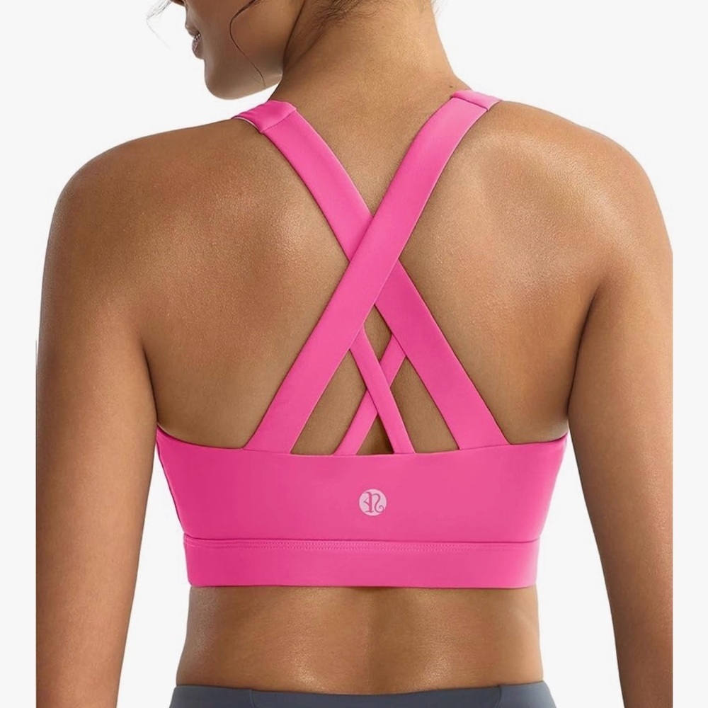 Running Girl Vivid Pink Scoop Neck Strappy Sports Bra Mesh Lined Sz M No Pads